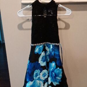Elegant Black and Blue Floral Kids Dress